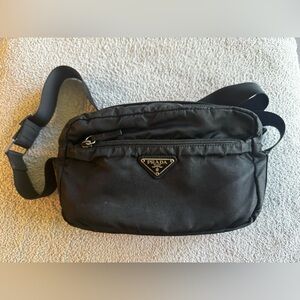 Vintage Prada Black Nylon Messenger Bag. Preloved.